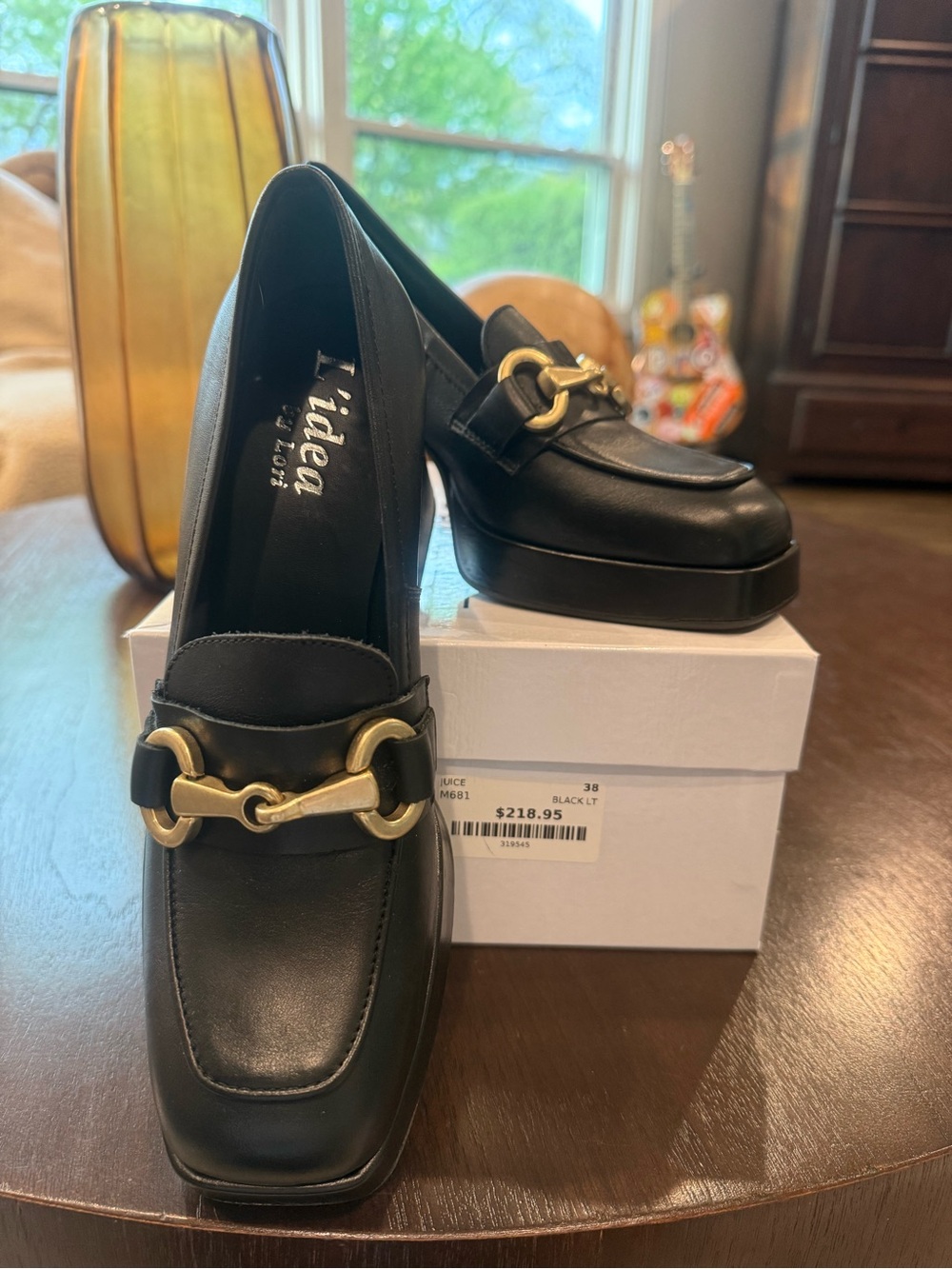 Black Leather Horsebit Platform Loafers